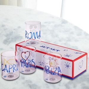 Jonathan Adler "JET SET" Cocktail Glasses, Set of 4 NEW IN BOX PARIS/ROME/CAPRI